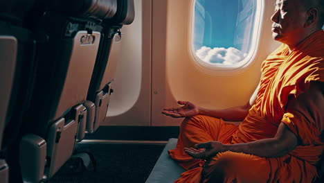 monje meditando en el avión