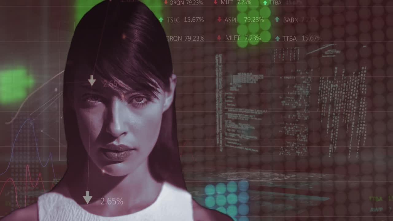 animación de las estadísticas y el procesamiento de datos financieros sobre la mujer caucásica