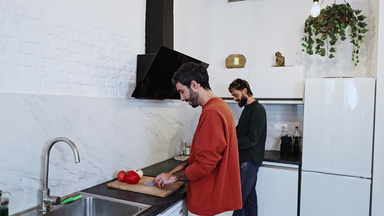Modern Bir Mutfakta Sebze Hazırlayan İki Adam