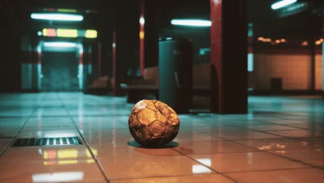 Viejo-Balón-De-Fútbol-En-El-Metro-Vacío