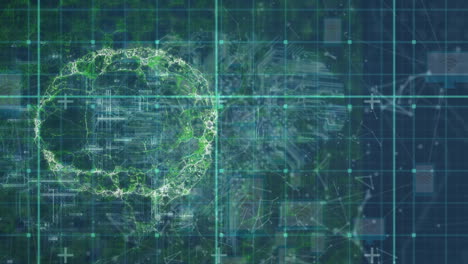 animation of brain and green data processing over grid