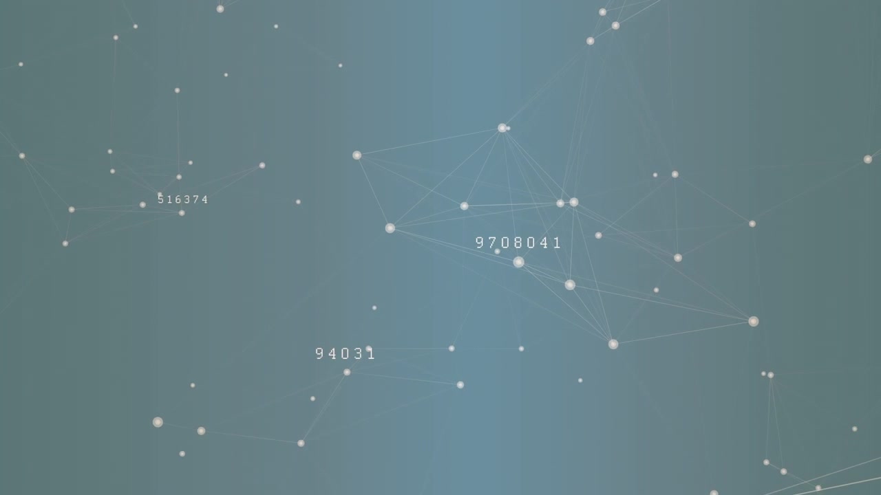 Animation of changing numbers and network of connections against blue gradient background