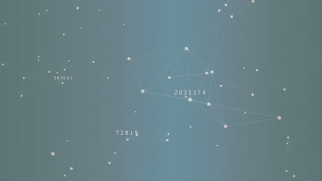 Animation of changing numbers and network of connections against blue gradient background