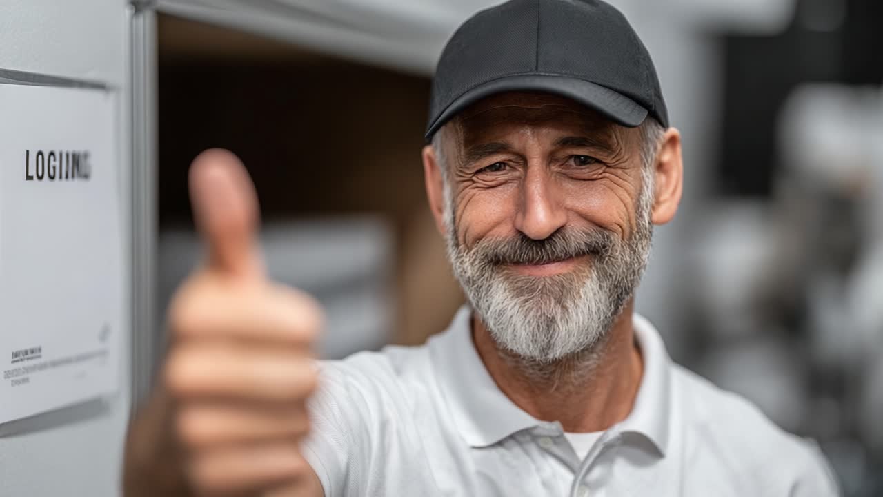 A Cheerful Man Giving a Thumbs Up in a Workspace, Radiating Positivity and Confidence, Emphasizing a Friendly and Approachable Atmosphere for Team Collaboration