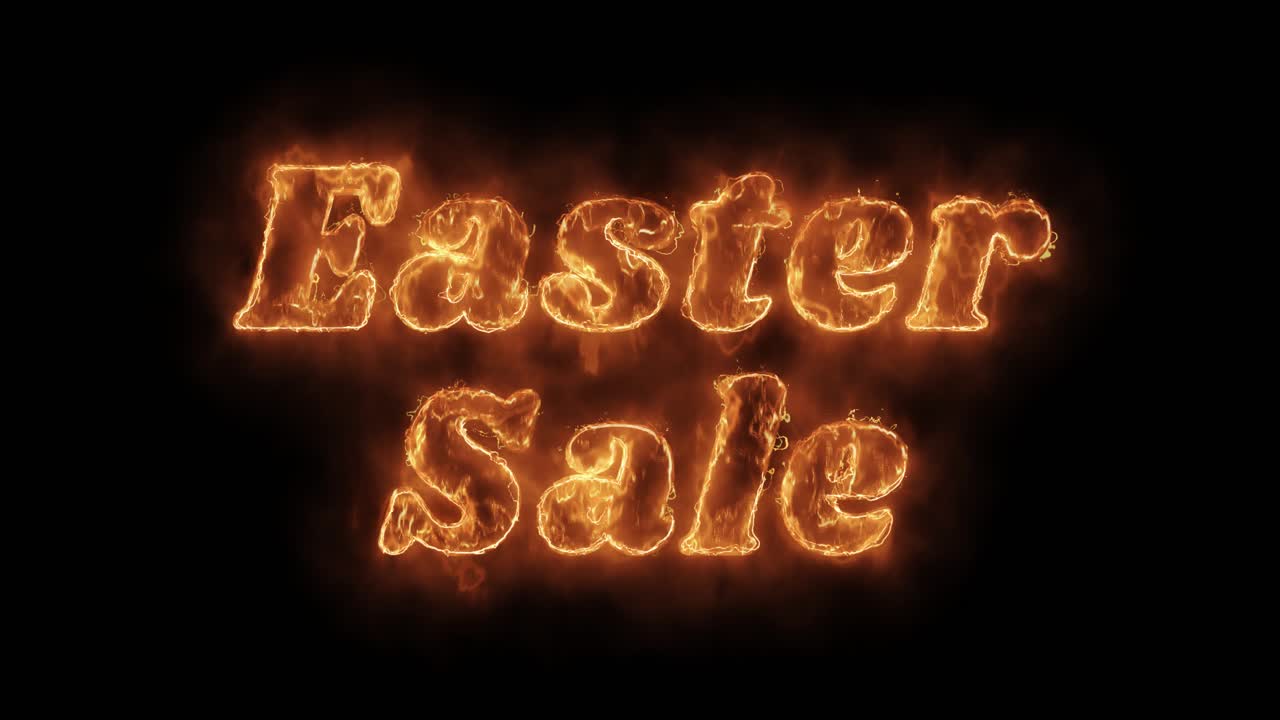 Easter sale word hot animated burning realistic fire flame and smoke seamlessly loop animation on