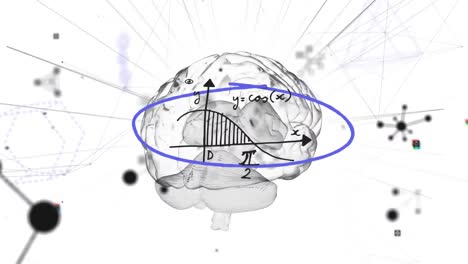 animación de un cerebro humano brillante con moléculas dibujando el procesamiento de datos