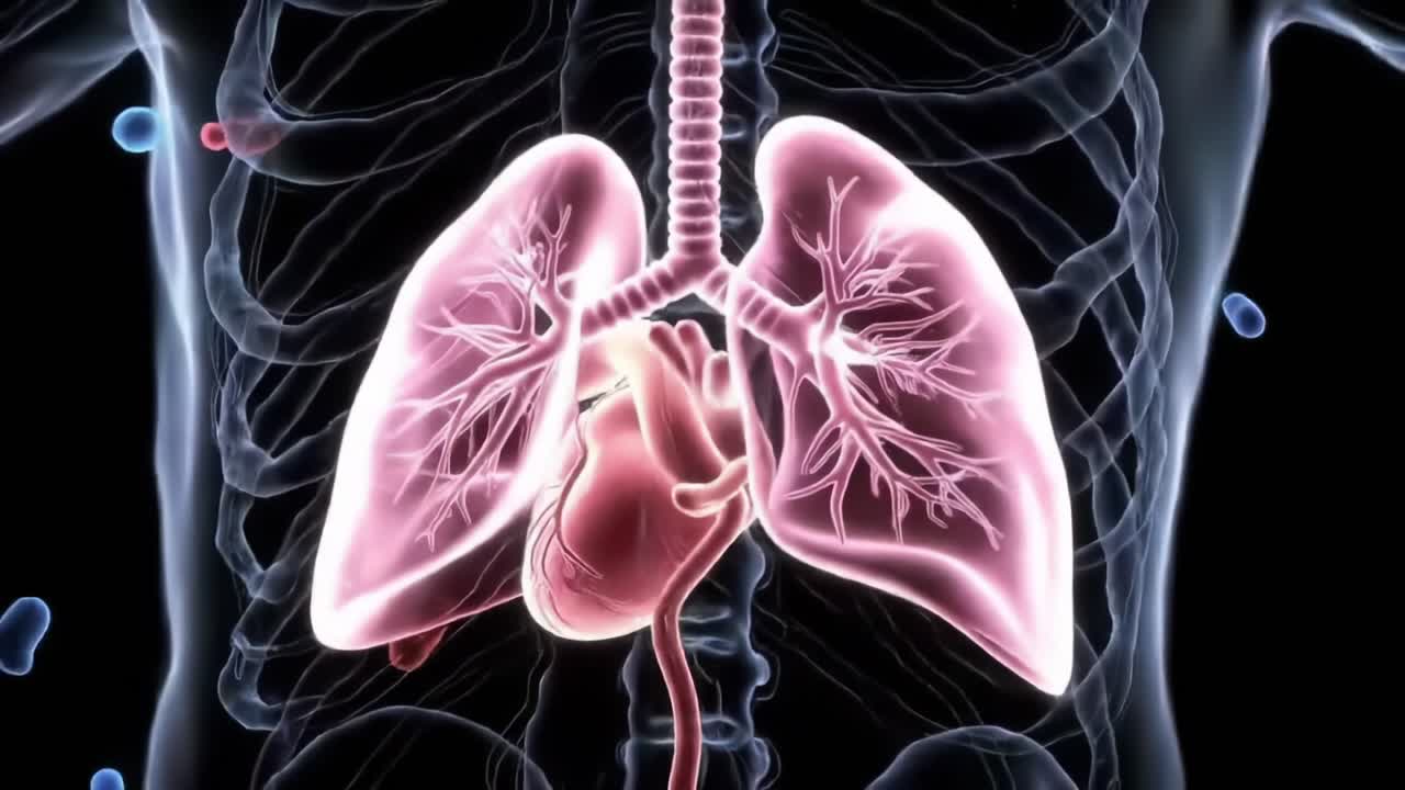 Detailed Visualization of Human Lungs and Heart: A Close-Up Study of the Respiratory System and Blood Circulation for Medical and Educational Purposes