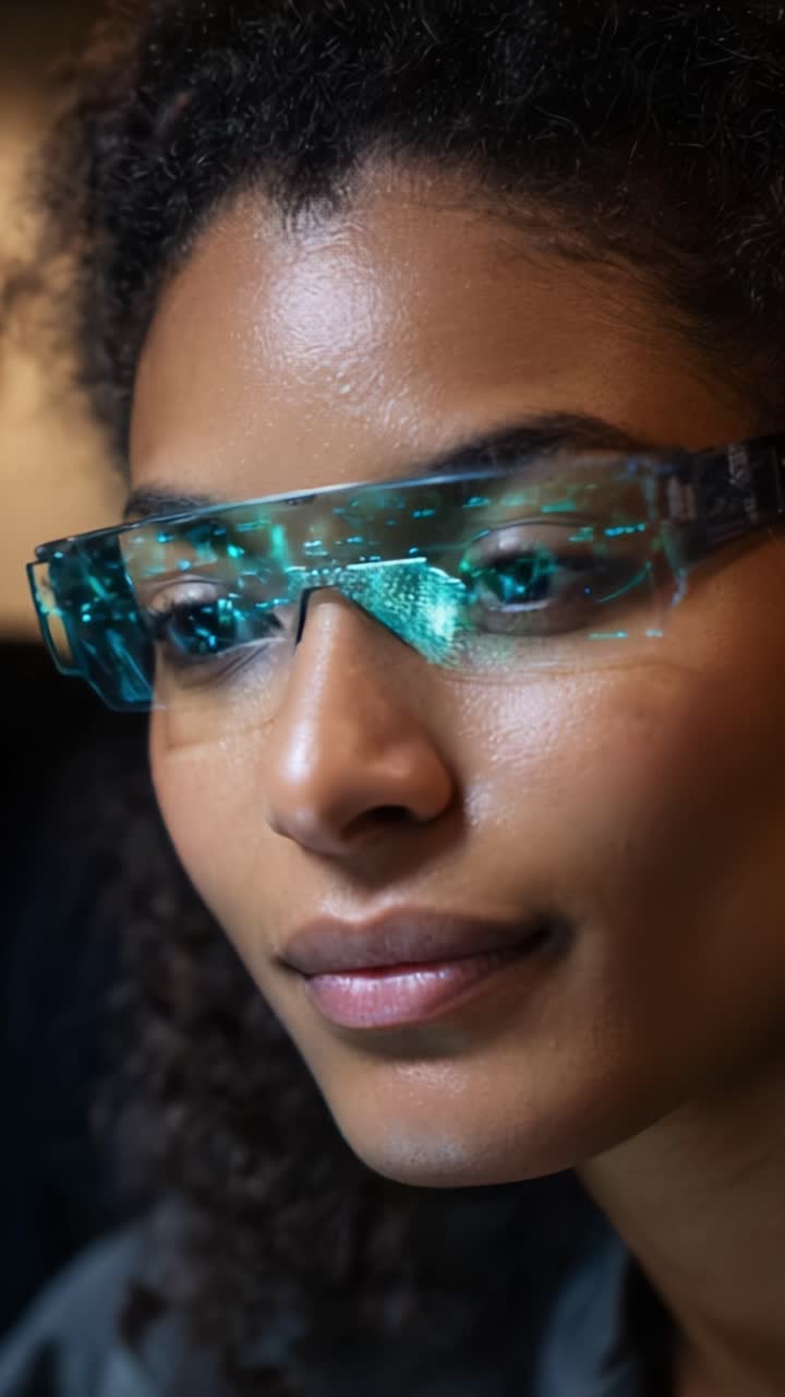 Esplorare la tecnologia avanzata attraverso le lenti di occhiali innovativi su una persona riflessiva impegnata in un'esperienza pionieristica del mondo digitale