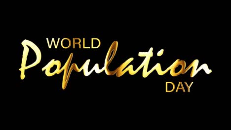 world population day golden text word with gold light shine animation. 4k 3d seamless loop world population day isolated word using quicktime alpha channel prores 4444 with light motion effect element