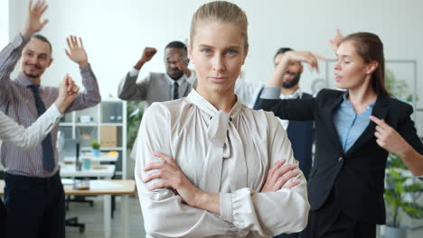 business colleagues celebrate in the office