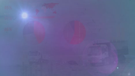 animación del procesamiento de datos financieros a través de camiones