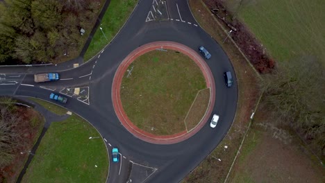 birdseye view of a roundabout with cars and lorries using it