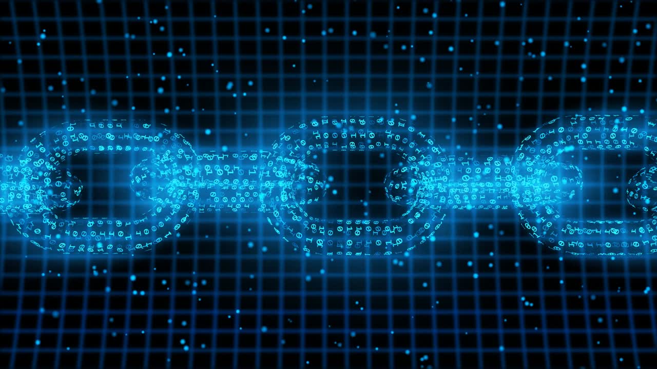 Blockchain Network Security Concept Binary Particle Side View - 4K Seamless Loop Motion Background Animation