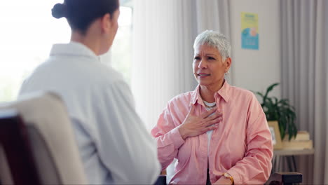 doctor, consultation and elderly woman with chest