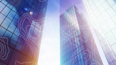 digital composition of topography against tall buildings in background