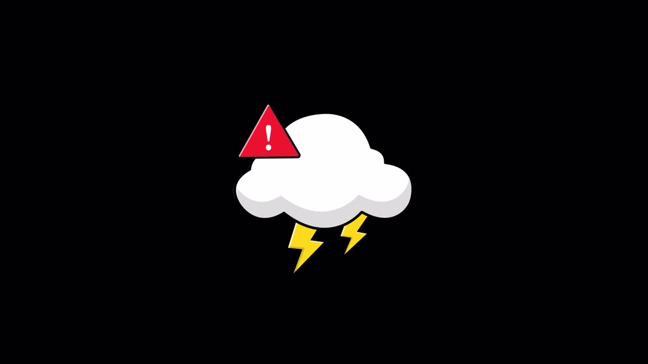 Animated Cloud with Lightning and Warning Sign Icon