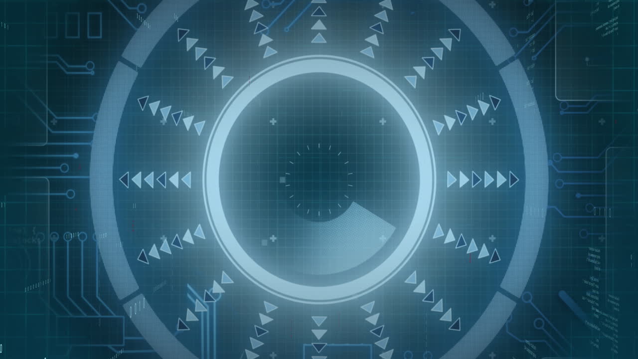 Animation of round scanner and microprocessor connections against blue background