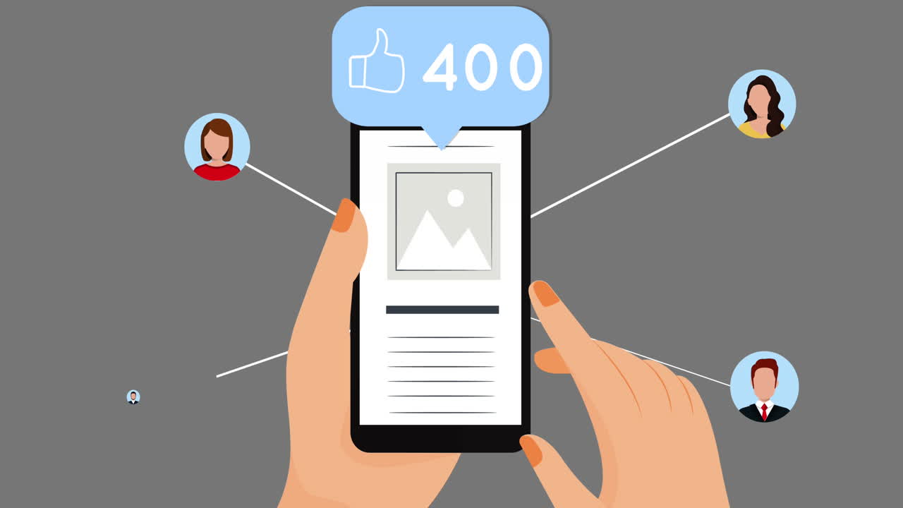 animación digital de una red de iconos digitales a mano utilizando un teléfono inteligente contra un fondo gris