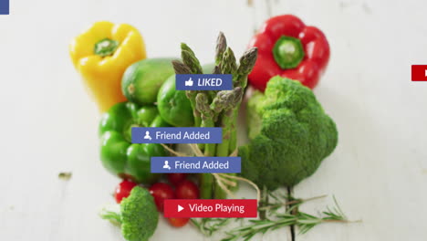 animación de iconos de los medios sobre las verduras