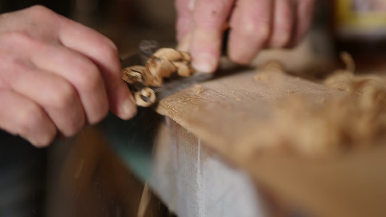 Mastercraftsman using Spokeshave Woodworking Close-Up