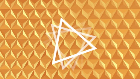 animación de un triángulo blanco giratorio, sobre un fondo de patrón 2d naranja