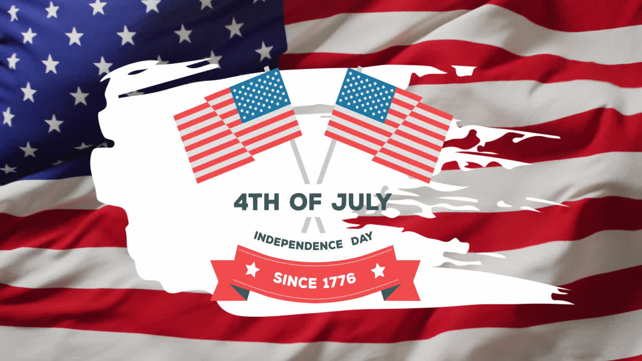 Animation of 4th of july independence day text and flags over waving american flag