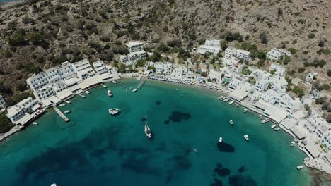 aerial drone shot of old coastal town on island