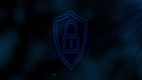 digital animation of a blue padlock icon symbolizes online security on a global network.