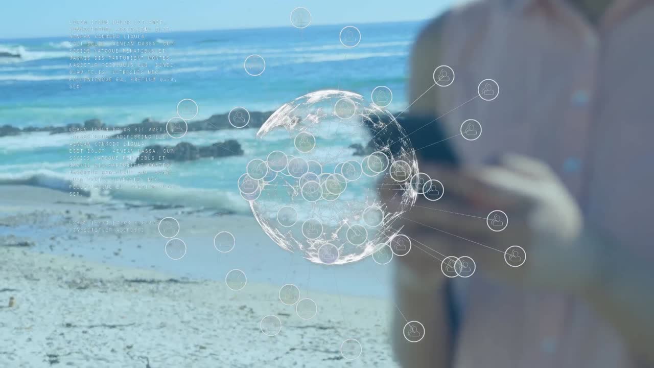 스마트 폰을 사용하는 여성들에 대한 연결 네트워크와 세계관의 애니메이션