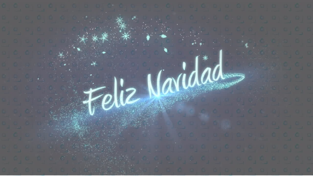 animación de texto de feliz navidad en azul brillante, con estrellas y polvo de estrellas, sobre fondo oscuro