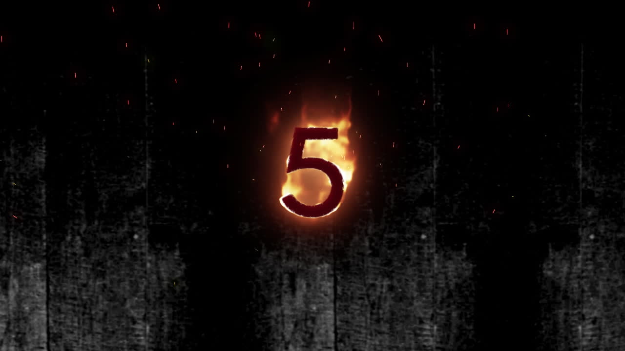 animación de 5 textos en llamas ardientes sobre un fondo oscuro