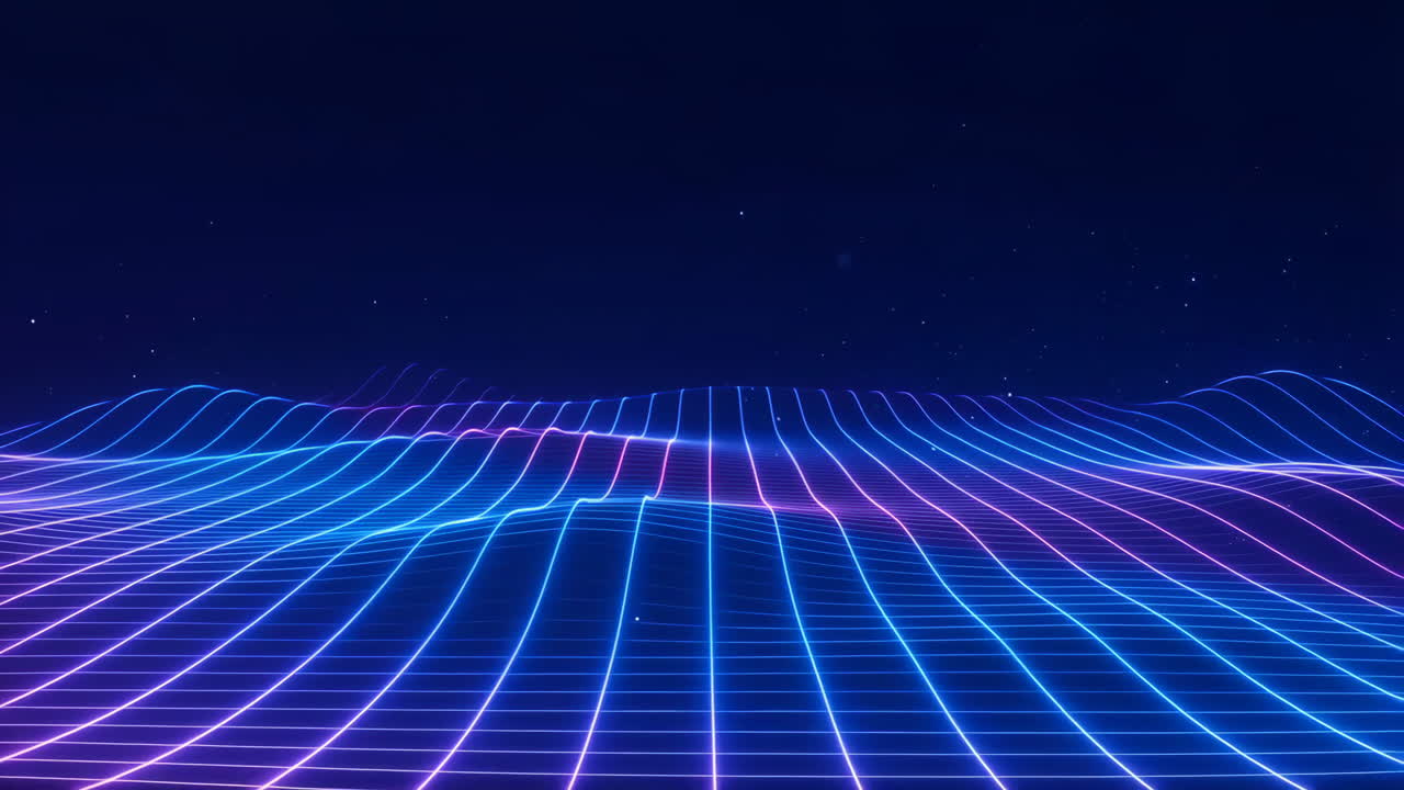 Retro Synthwave Neon Grid Landscape with Stars