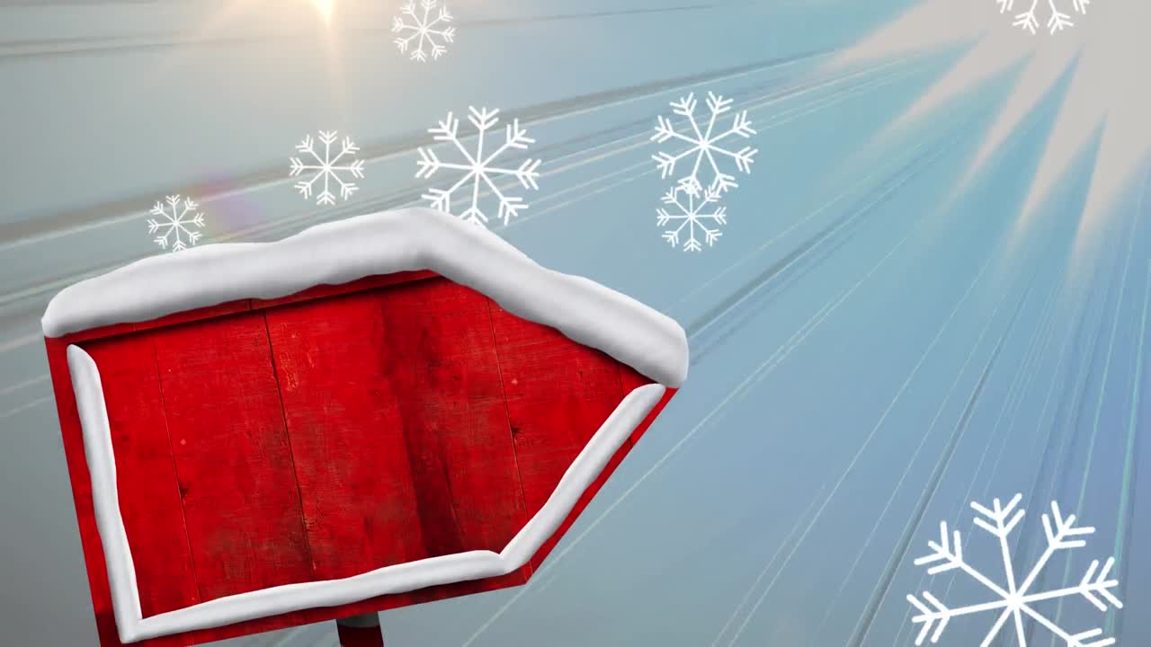 겨울 풍경 에서 복사 공간 을 가진 빈 나무 표지판 의 애니메이션