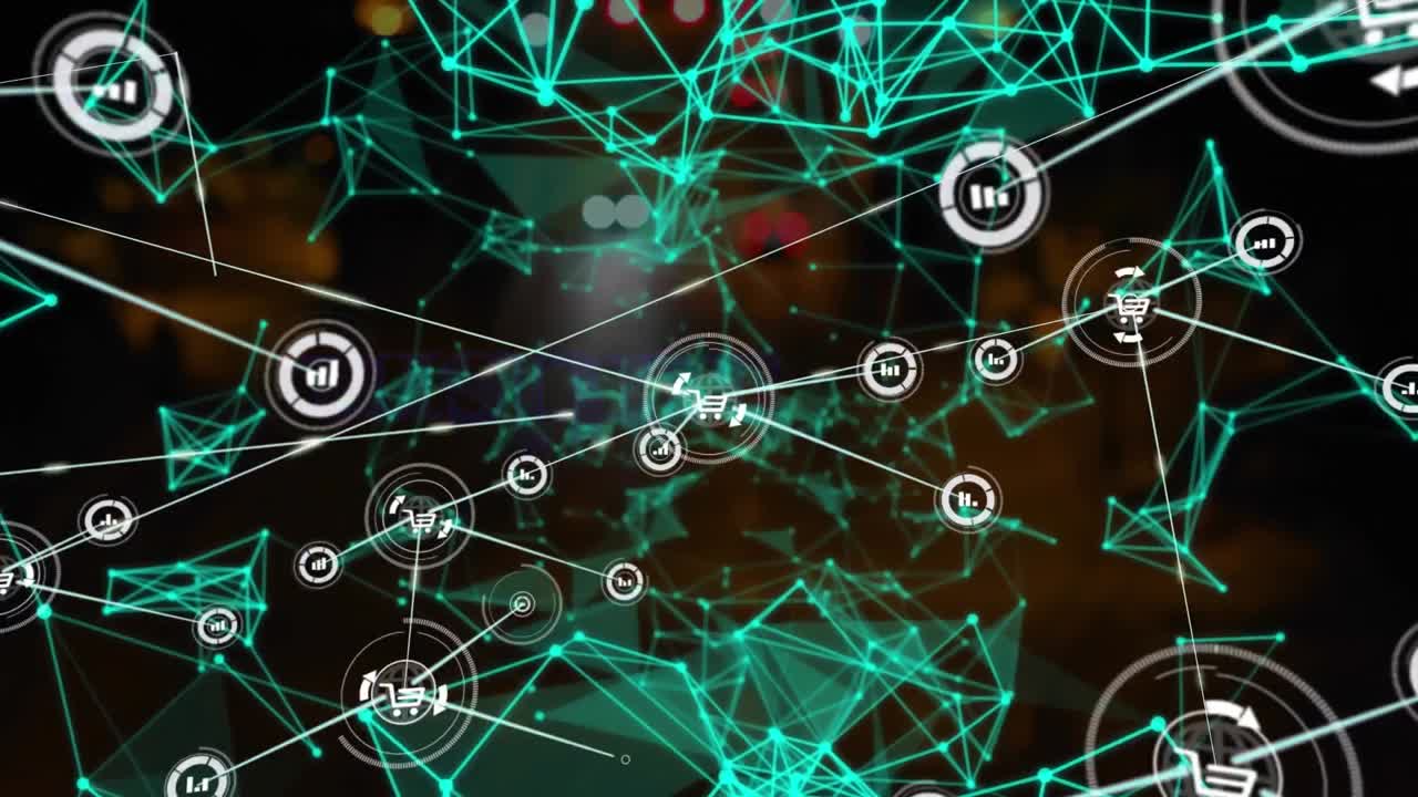 animación de la red de conexiones con iconos con procesamiento de datos