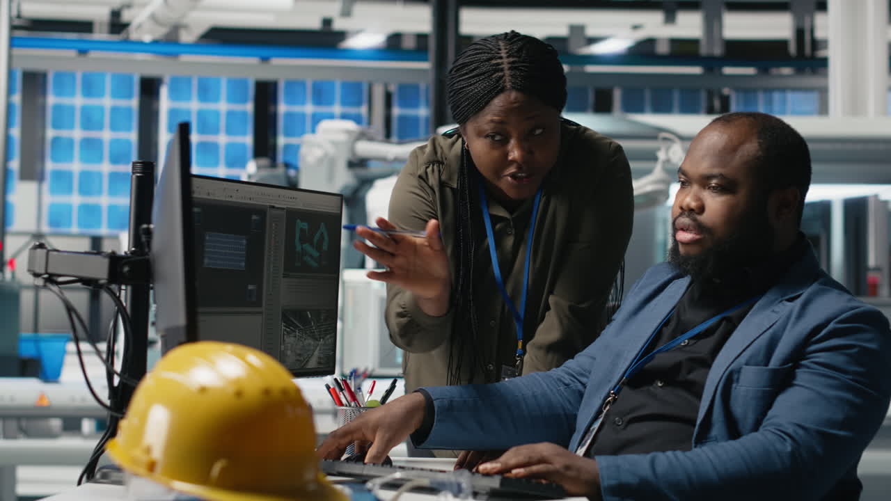 Engineers collaborating in a factory