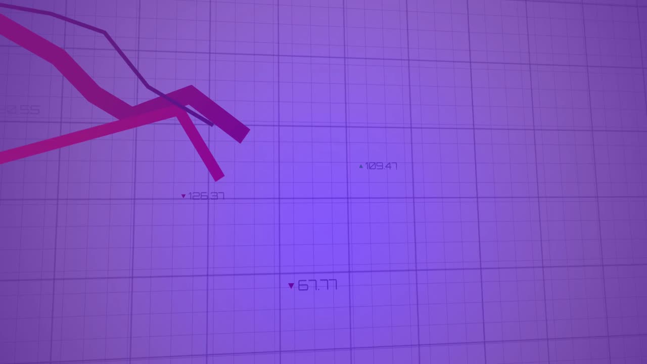 animación del procesamiento de datos estadísticos a través de la red de cuadrícula contra un fondo de gradiente púrpura