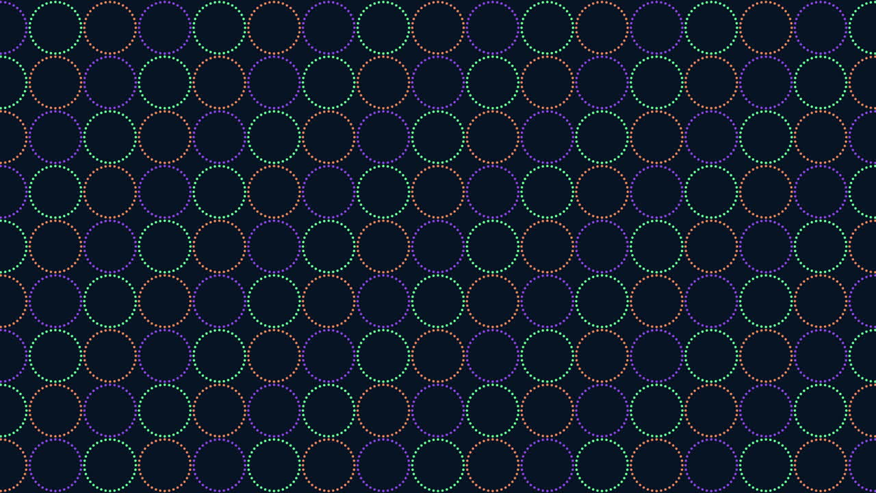 Colorful circles connected in a circular pattern on a black background