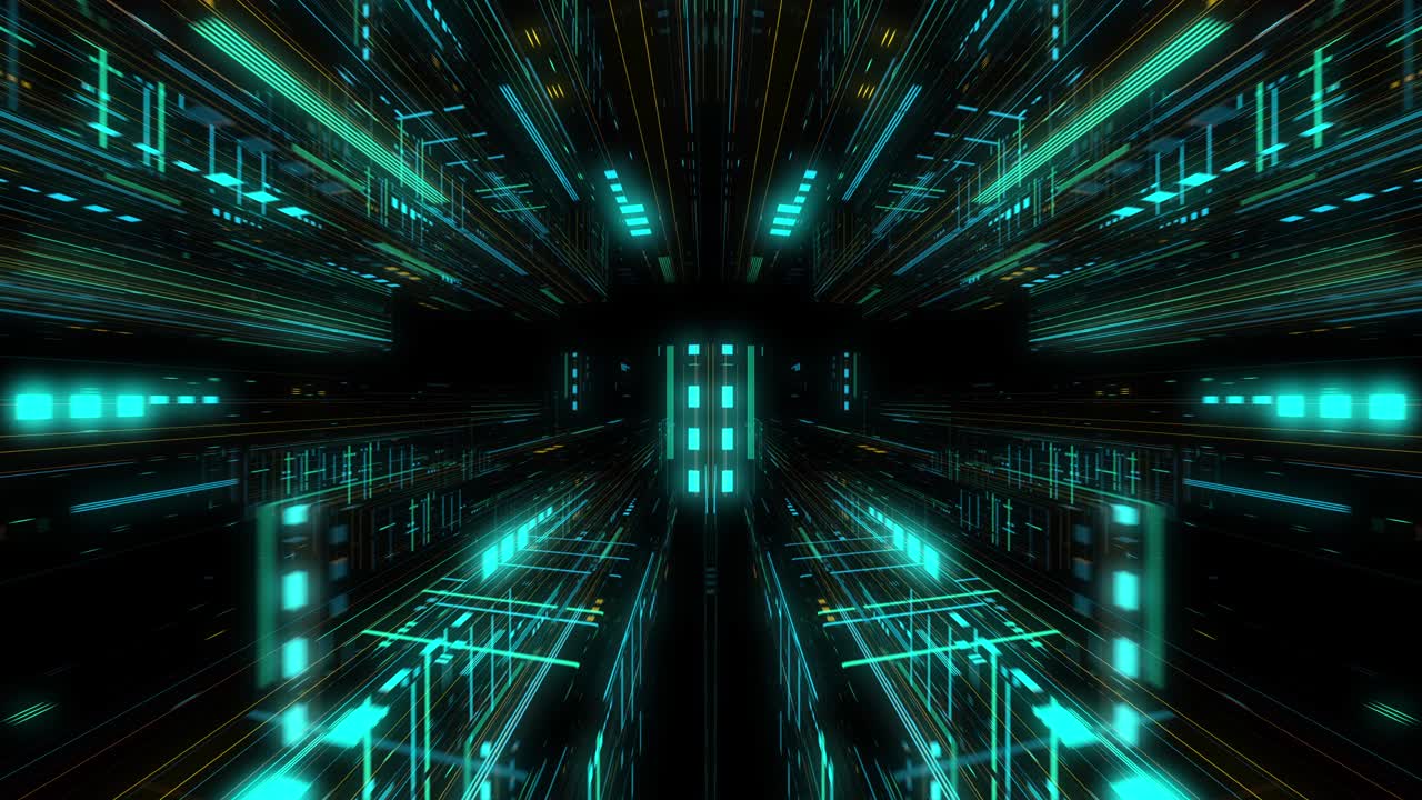 AI artificial intelligence and ML machine learning abstract concept, CPU GPU computing core with information streams. Data deep learning computer machine. Seamless loop, 3D render g