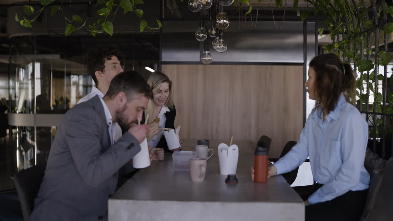 Business Lunch Meeting in Modern Office