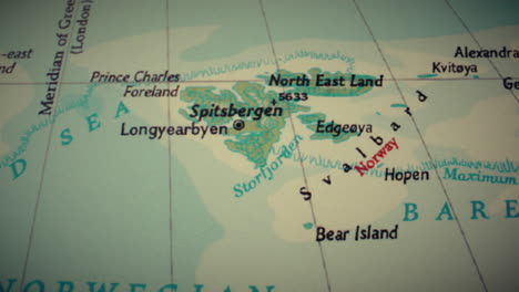 close-up of a map detailing the svalbard archipelago in the arctic