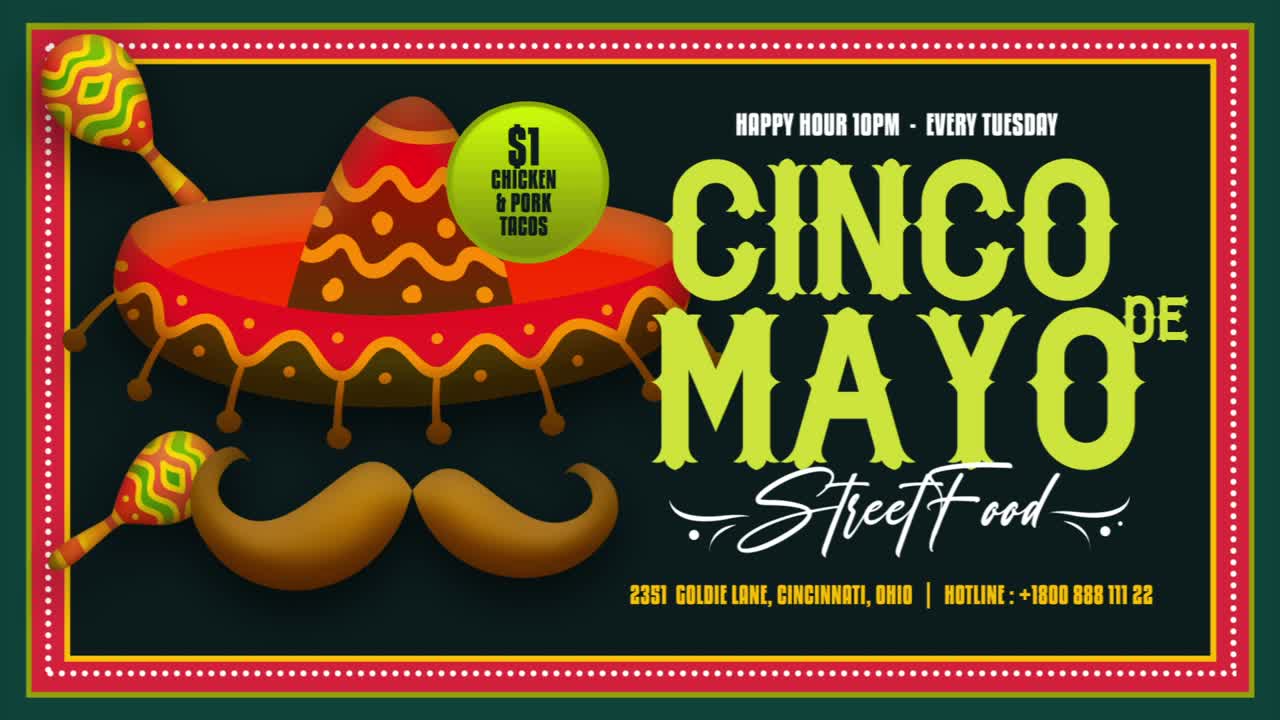 Promoción de Comida Callejera del Cinco de Mayo con Sombrero y Tacos