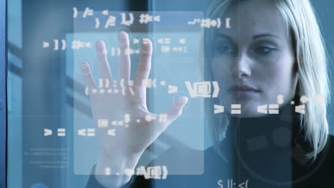 Animation of data processing over caucasian woman