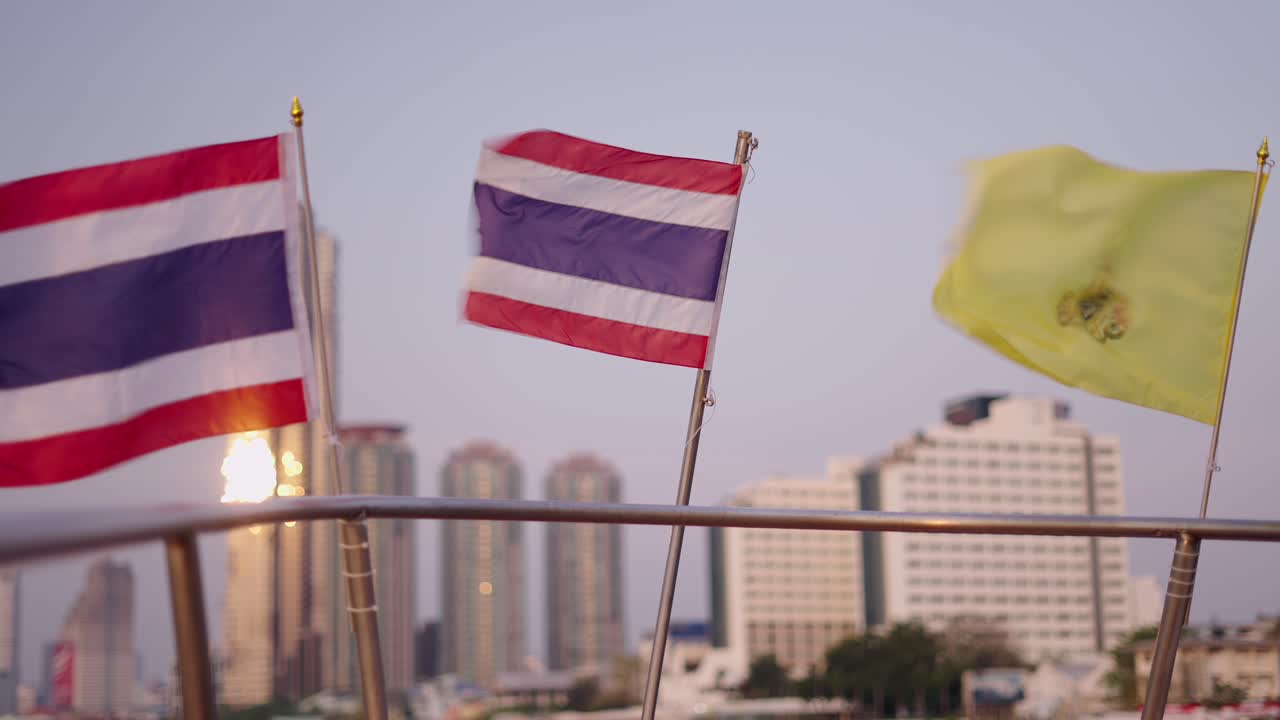 Thai Flags on a Riverboat in Bangkok