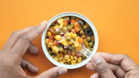 tuna salad with mixed vegetables in a tin can