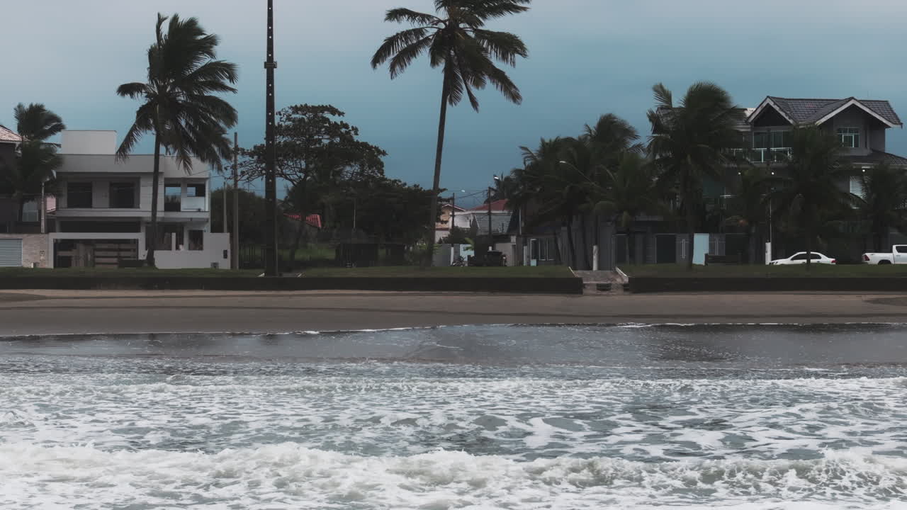 Stormy Beachfront Houses with Palm Trees