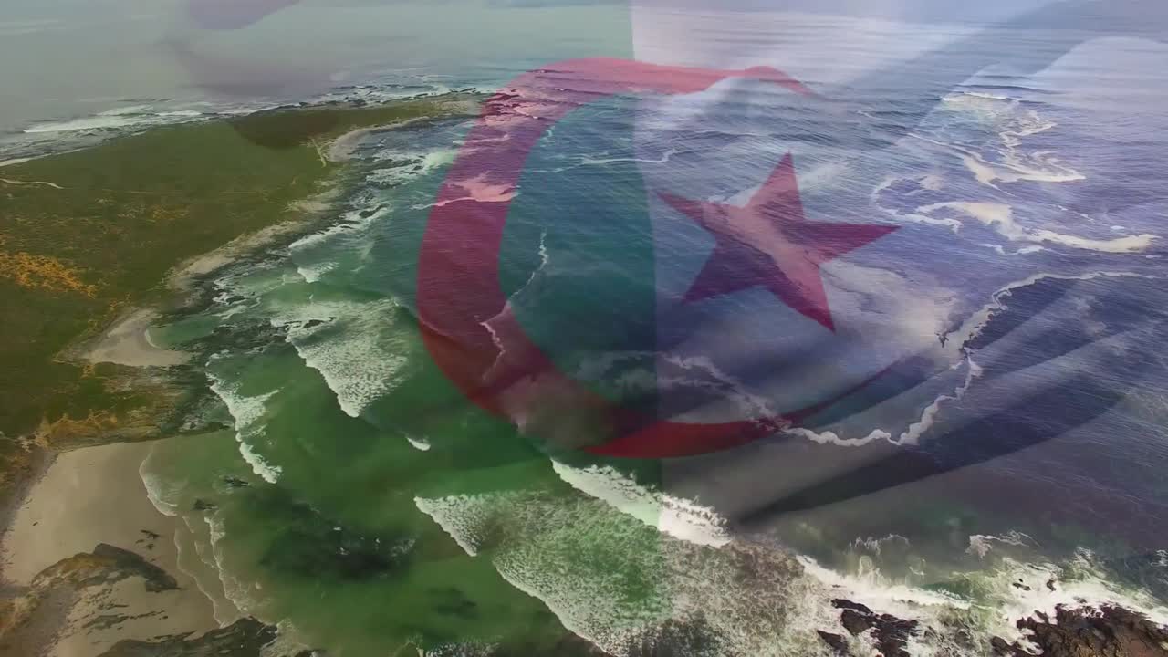 animación de la bandera de argelia ondeando sobre las manos de la playa