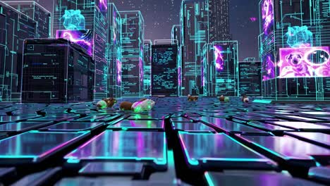guinea pigs in a futuristic cityscape