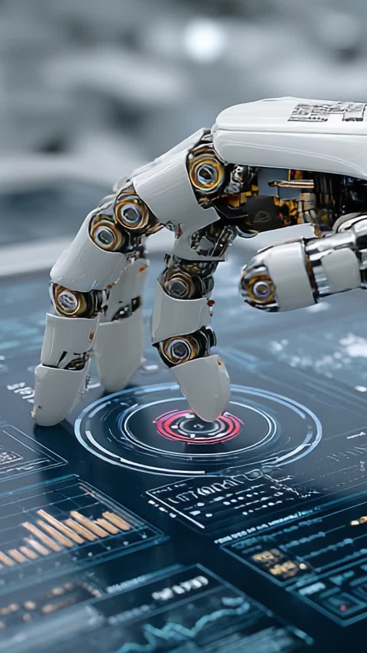 An Advanced Robotic Hand Interacting with a Touchscreen Interface, Showcasing the Integration of Technology and Artificial Intelligence in Modern Computing Systems