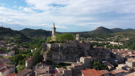 Saint-Ambroix-aerial-view-of-Dugas-Rock-medieval-city-Gard-France-castle-ruins