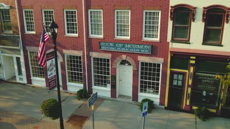 drone shot backing away of downtown palmyra new york